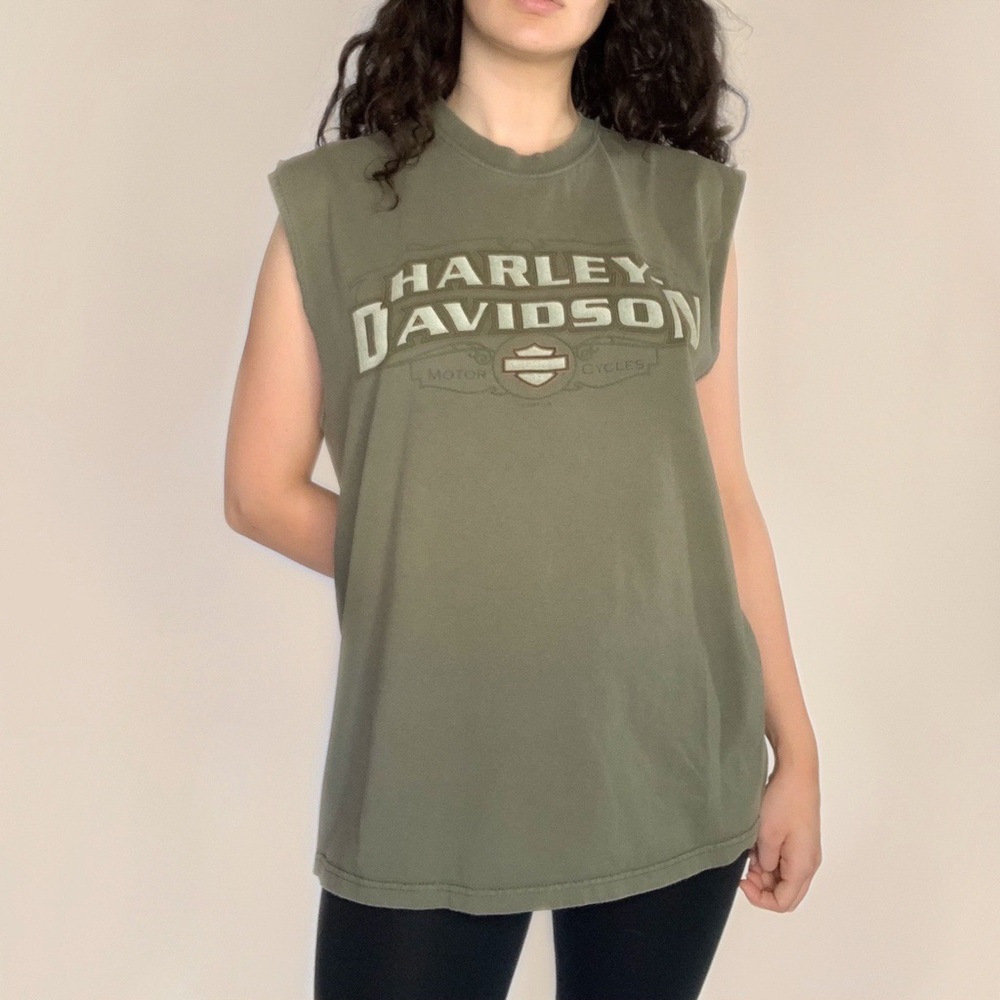 Harley Davidson Large Olive Green Muscle Shirt